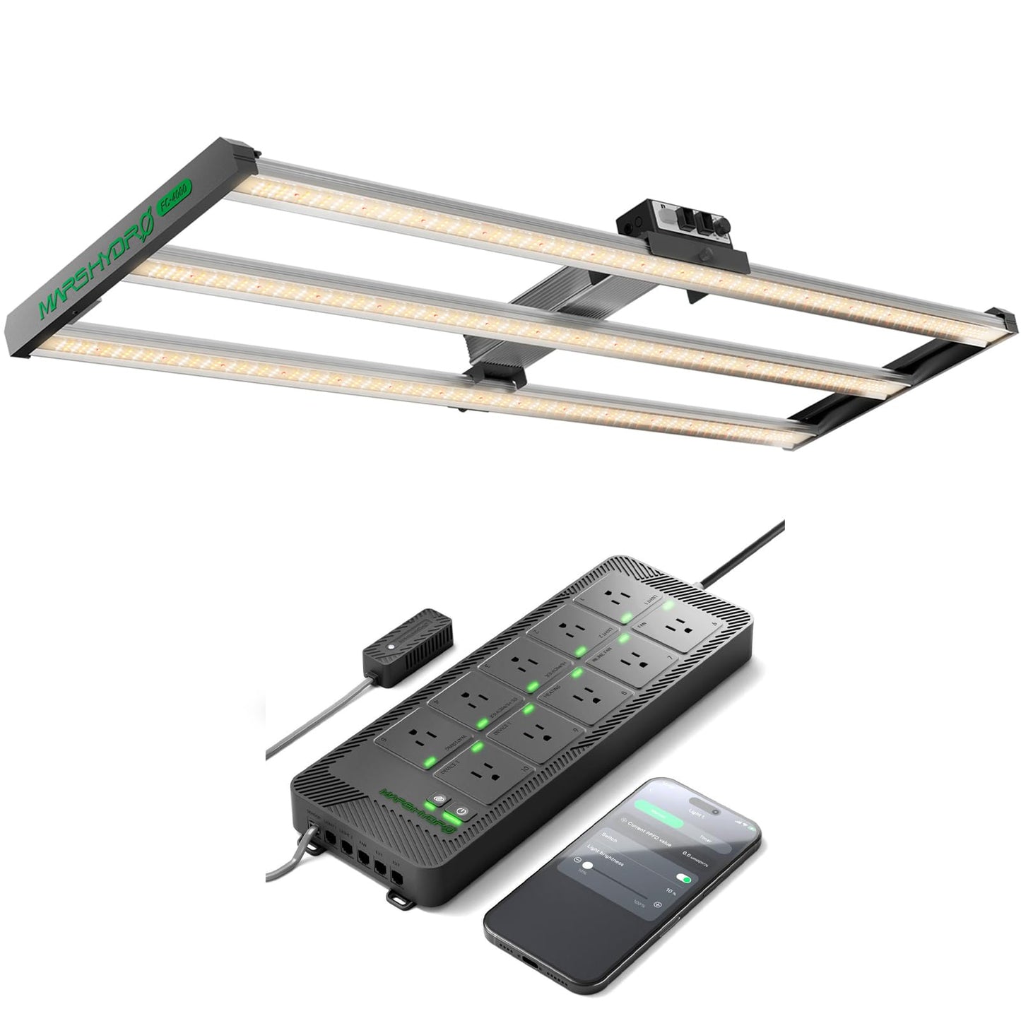 2025 MARS HYDRO FC4000 Samsung LM301H EVO Bar LED Grow Light 2x4 and iHub-Pro Smart 10AC Power Strip Kit 10-Outlet All-in-One Grow Room Hub