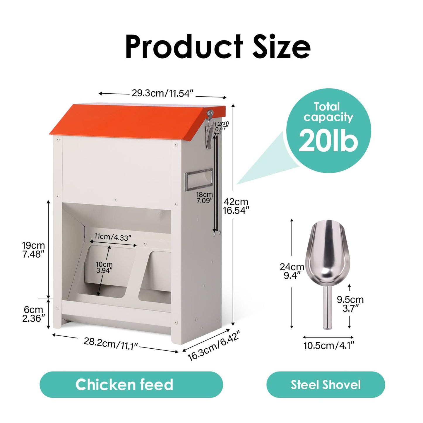 PAUQRWIE Chicken Feeders No Waste 20lbs Large Automatic Poultry Feeder with Lid Auto Feeding Though Dispenser for Duck Turkey Pheasant Chicken Coop Feeder System