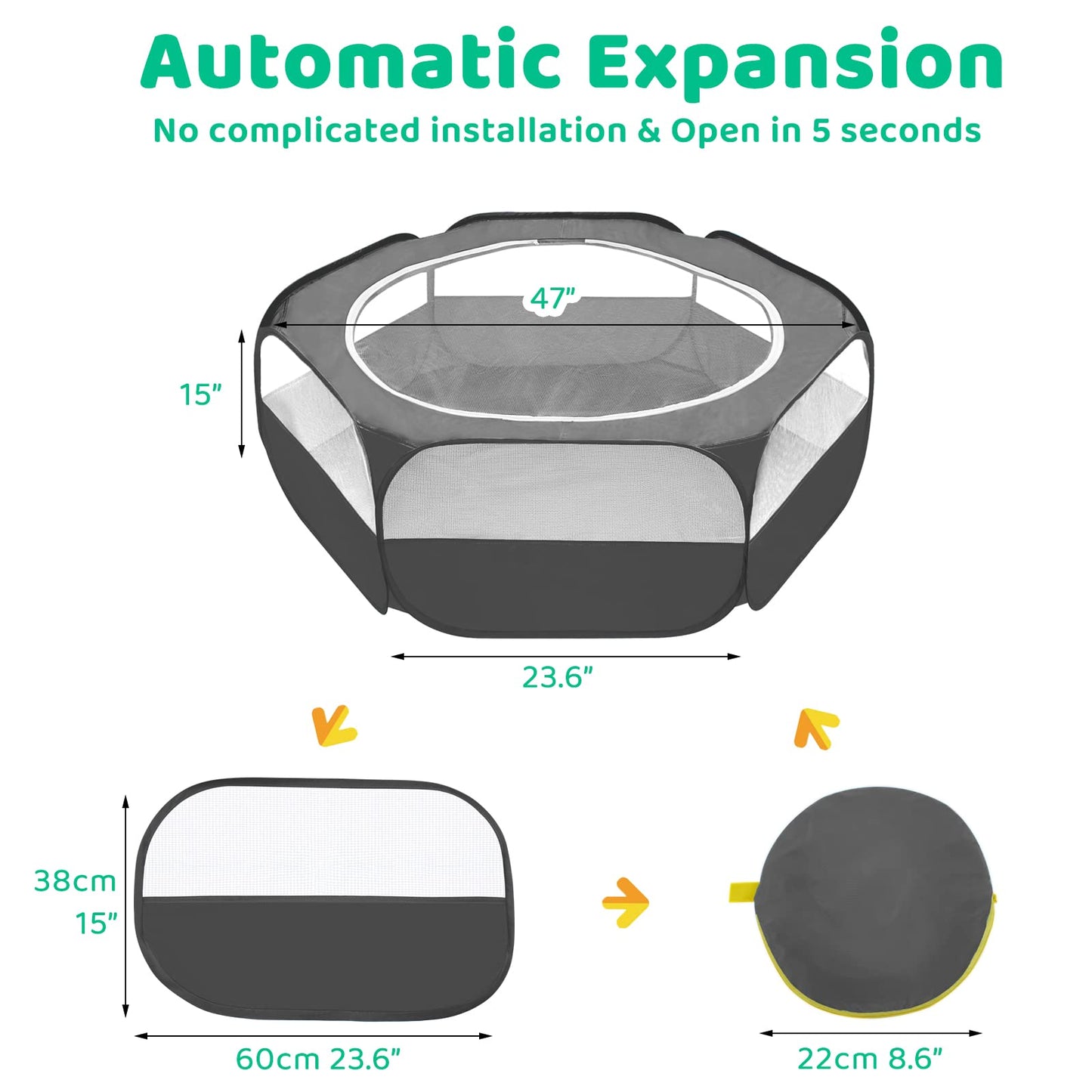 Amakunft Small Animal Pop-Up Playpen with Mesh Cover, 47'' x 23.6'' x 15'' Chicken Brooder Box, Play Pen Indoor Outdoor for Guinea Pigs, Bunny, Rabbits, Ferrets, Chinchillas, Kittens