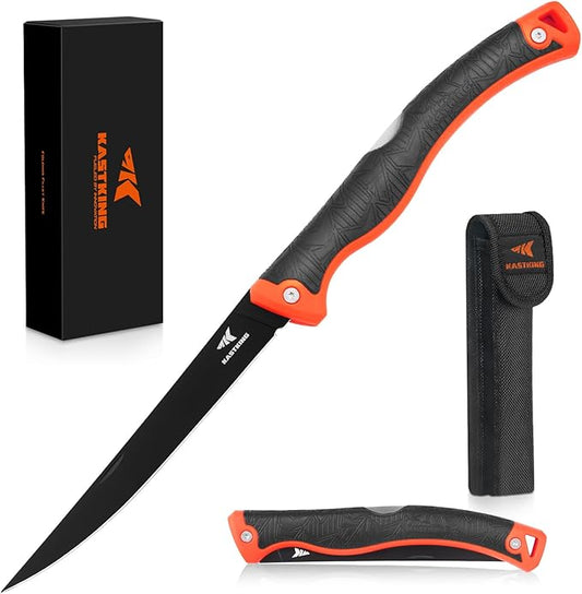 KastKing Folding Fillet/Fishing/Camping/Hunting Knife, Razor Sharp G4116 German Stainless-Steel Blade, Non-Slip Handles, 13 ½ inch overall Length, only 7 ½ inch folded, Includes Sheath