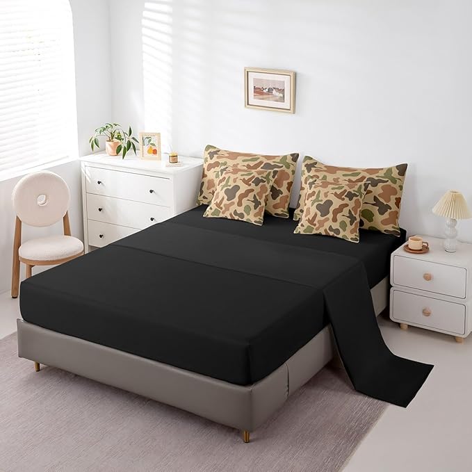 Feelyou Camo and Duck Bed Set Boys Girls Full Size Duck Hunting 7 Pieces Bedding Set For Kids Women Men Ultra Soft Duck Hunter Bed Set Includes Comforter, Sheet Set, Pillowcases Brown Green Room Decor
