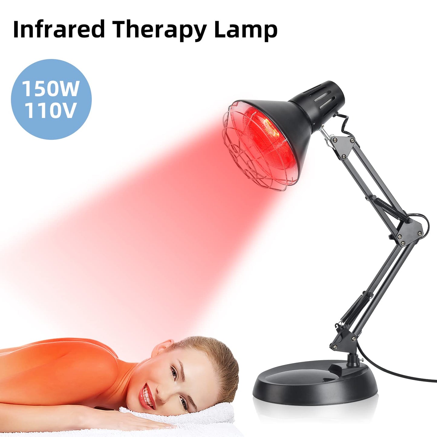 Okyna Infrared Red Light Therapy with Sturdy Base, Heat Lamp Device with 150W Bulb, Adjustable Near Infrared Light Heat Lamp Set for Body Neck Shoulder Joints Back Pain Relief