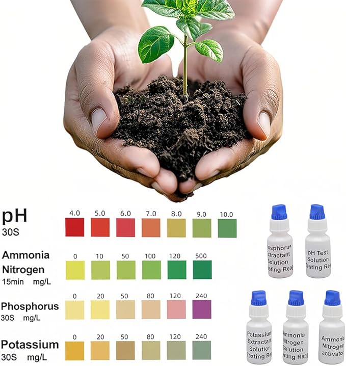 Soil Test Kit, pH Nitrogen Testing Kits Phosphorous Potash Tester with Sampling Tool Centrifuge Tube for Lawns Gardens Nutrients Agriculture Farm Vegetable Plants Care Compost Dirt Flower Grass