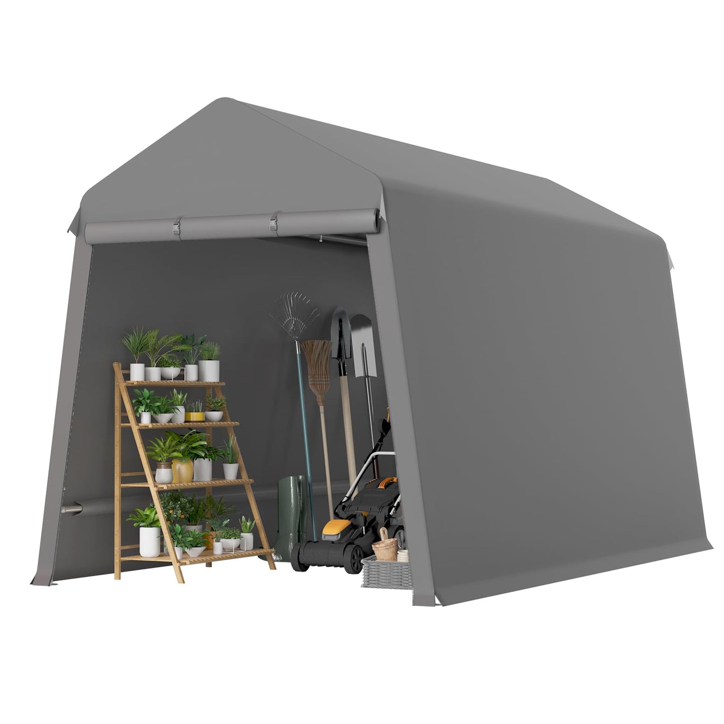 7X12 Ft Outdoor Portable Storage Shelter Shed with Rolled Up Zipper Doors & Vents, Heavy Duty Carport for Motorcycle Waterproof and Uv Resistant Anti-Snow Portable Garage Kit Tent, Gray