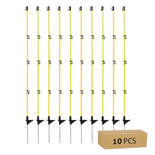 Electric Fence Posts 46 Inches, Fiberglass Step in Temporary Electric Fence Posts for Cows, Sheep, Dog, Portable Fence Stakes for Electric Fencing-10 PCS