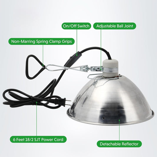 Simple Deluxe Clamp Lamp Light Socket with 10.5 Inch Aluminum Reflector and Bulb Guard, Suit for Max 250 Watt Lamp (No Bulb Included) with 18/2-Gauge 6 Feet Cord, 2-Pack