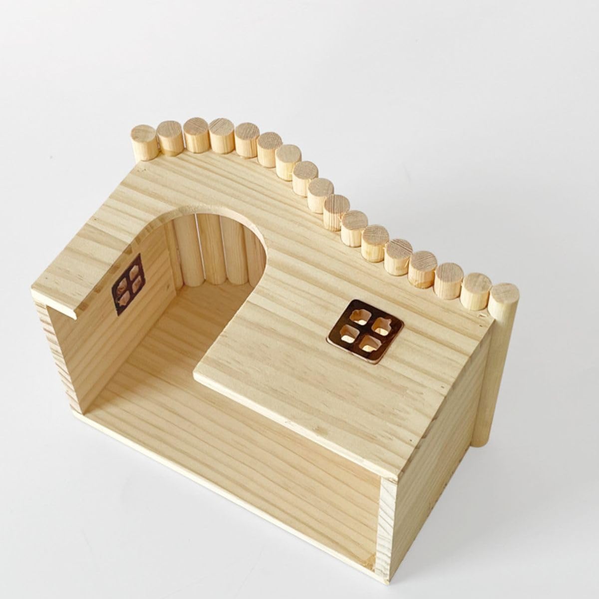 Guinea Pig Wood Hideout Hut with Window Small Animal Wooden House for Rat Chinchilla Hedgehog Hamster Rabbit Bunny (Small)