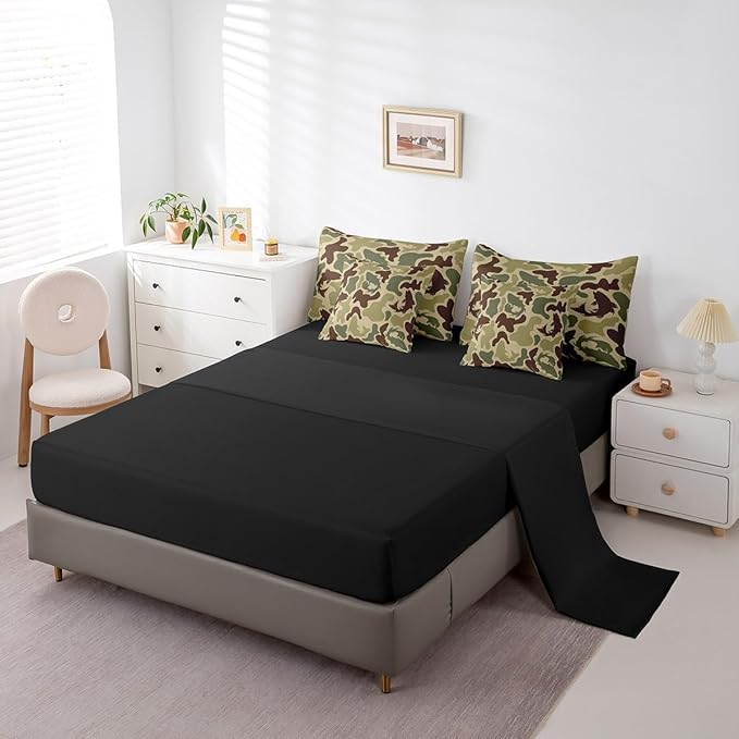 Feelyou Camouflage 7 Pieces Bedding Set Twin Size Green Camo Hunter Bedding Bed Set Set for Boys Teens Decor Pike Fishing Bed Set Includes Comforter, Sheet Set, Pillowcases Hunting Theme Bedroom