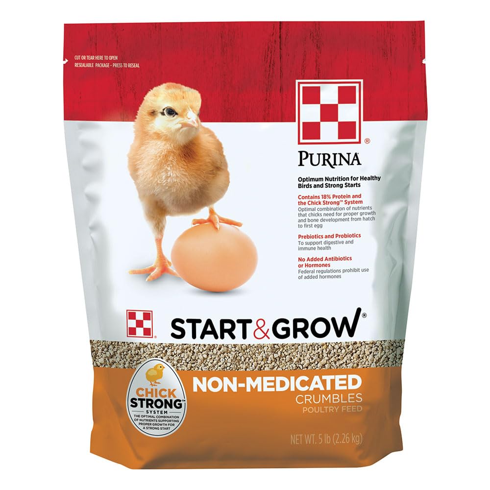 Purina Start and Grow | Non-Medicated Chick Feed Crumbles | Nutritionally Complete - 5 Pound (5 lb) Bag