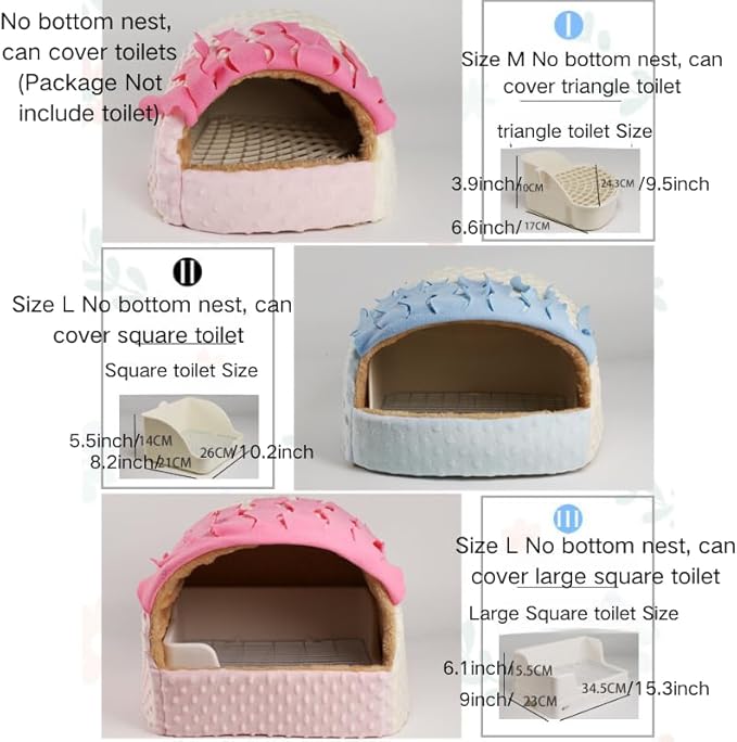 Warm Plush Guinea Pig Hut Habitat Hedgehog Hideout Rat House for Small Animal Rabbit,Washable Chinchilla Hamster Bed Cozy Nest Cage Accessories (Blue,X-Large)