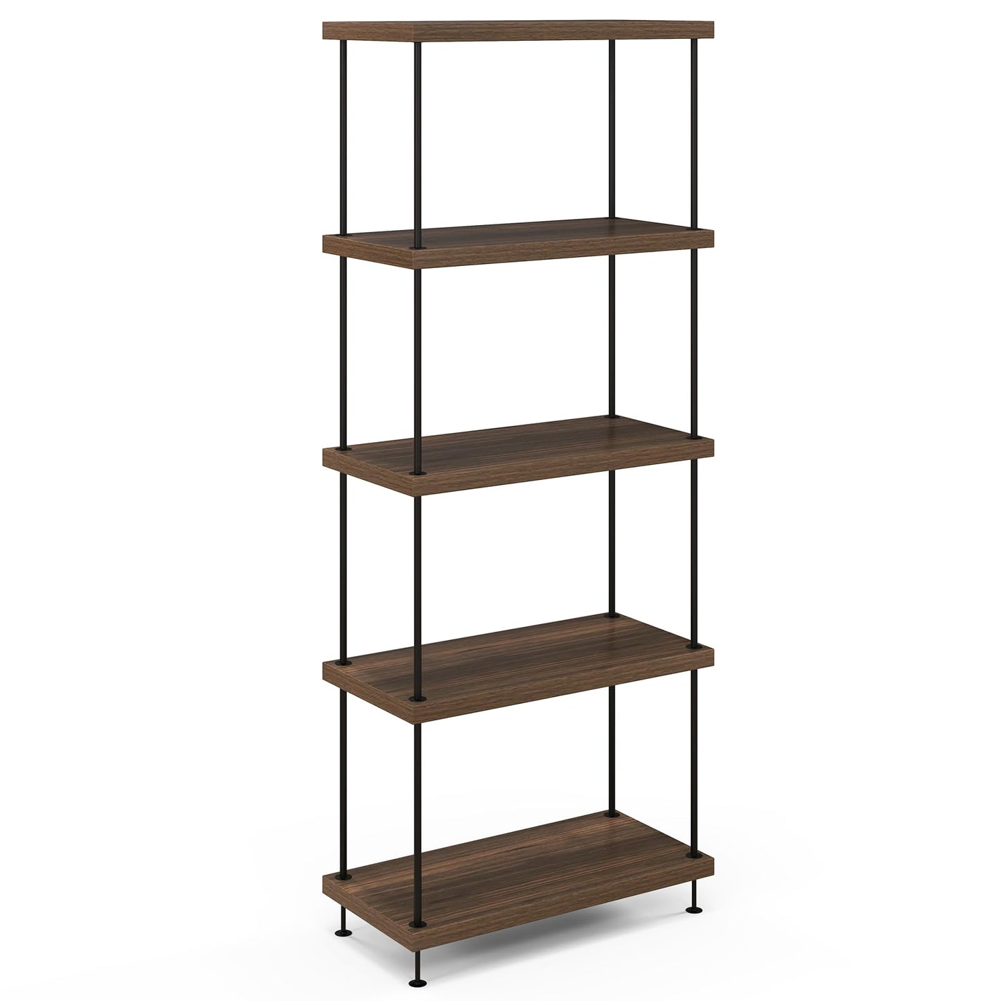 Giantex 5-Tier Open-Back Bookshelf, Freestanding Display Rack, Metal Frame Storage Shelf, Industrial Style Bookcase, Home Organizer Unit for Living Room, Bedroom, Study