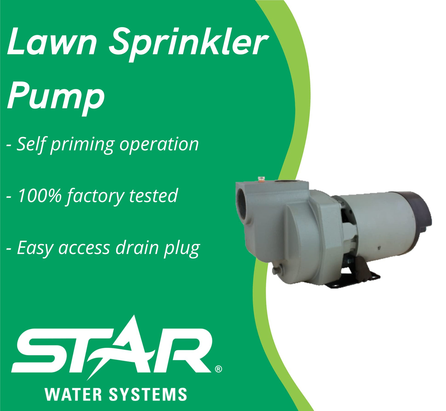 Star HSP20P1 2 HP Self Priming Lawn Sprinkler Irrigation Pump, Rugged Cast Iron, 78 GPM, Made in the USA using a Majority of US Content