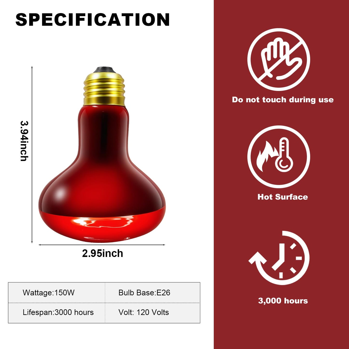 MIXJOY 150W Infrared Heat Lamp Bulbs, 2 Pack Reptile Infrared Heat Emitter Red Heat Lamp Bulbs Infrared Basking Light Bulbs for Reptiles, Bearded Dragon, Lizard, Tortoise, Chickens, Pets