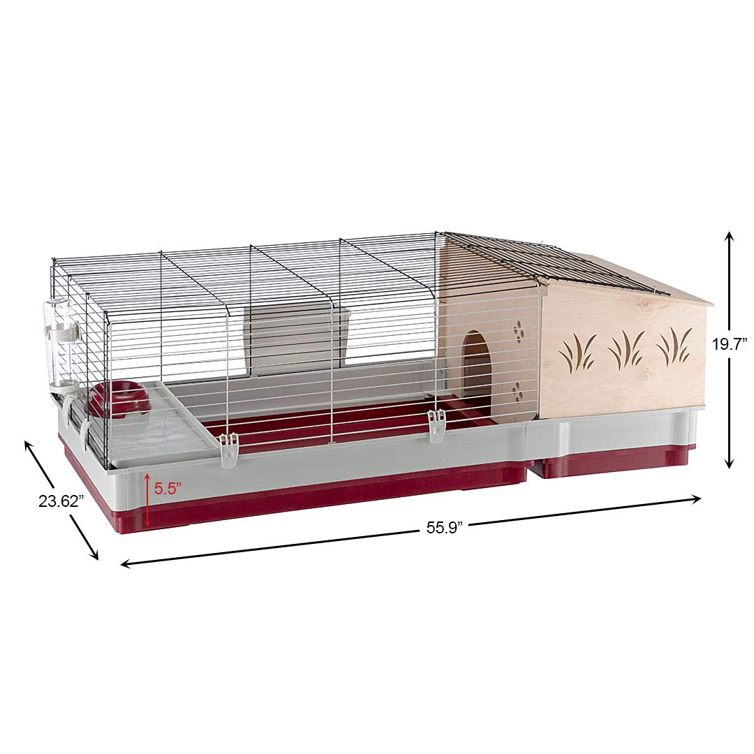 Ferplast Krolik Extra-Large Rabbit Cage w/ Wood Hutch Extension Rabbit Cage Includes All Accessories and Measures 55.9L x 23.62W x 19.68H and Includes ALL Accessories