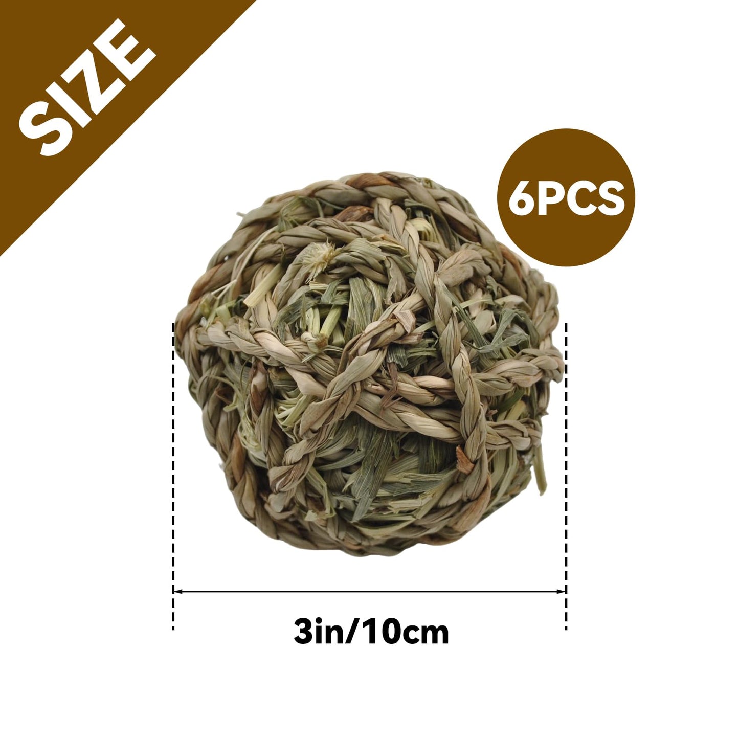 kathson 6 Pcs Rabbit Chew Grass Balls,Bunny Grass Toy Handmade Timothy Hay Ball Small Animal Treats Teeth Grinding Chews for Rabbits Chinchillas Guinea Pigs Hamsters Mice Gerbils