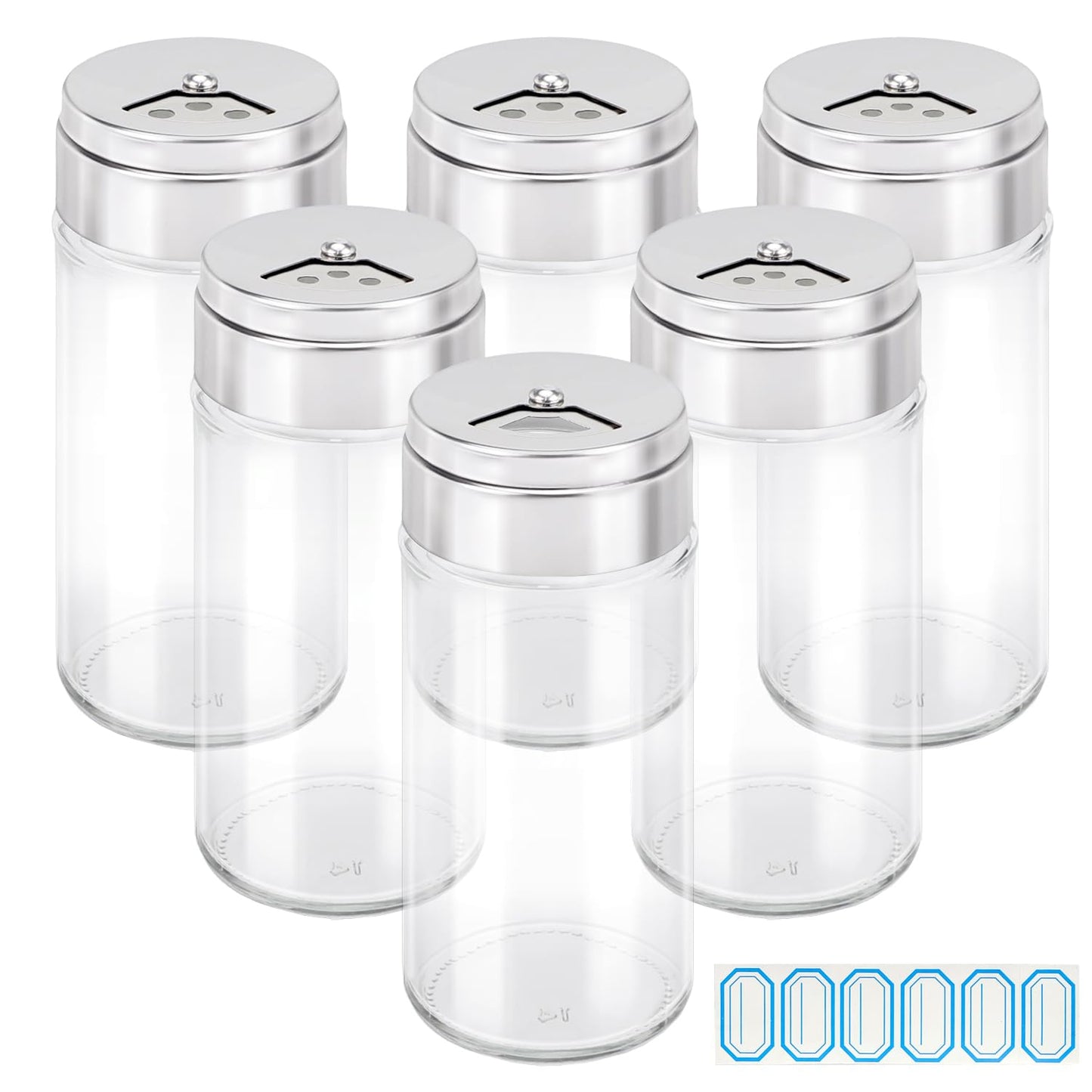 Segarty Spice Jar with Shaker Lids, 6 Pack 4 oz Glass Spice Jars with Adjustable Pour Large Holes for Herbs Grains, Clear Empty Seasoning Containers Spices Bottles Lid Salt Pepper Shakers