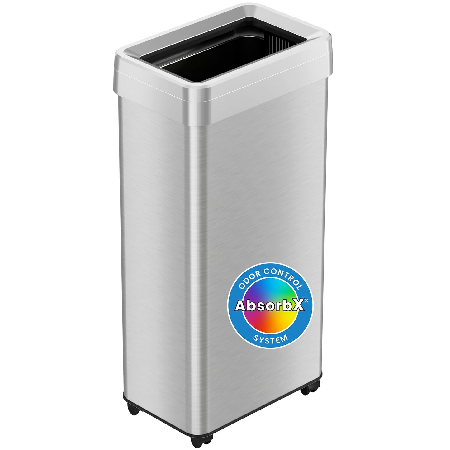 iTouchless 21 Gallon Open Top Kitchen Trash Can Recycling Bin with Wheels and Double Odor Filters Rectangular Commercial Stainless Steel 80 Liter Trashcan Home Office Work Bedroom Livingroom Garage