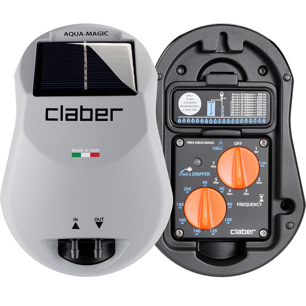 Claber Aqua Magic Solar Drip Irrigation System - Automatic Solar Watering for Up to 20 Outdoor Plants, No Faucet Required
