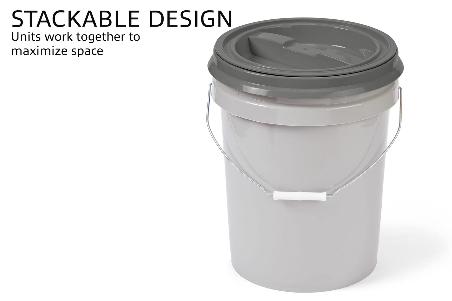 Mighty Tuff 5 Gallon / 21 Pound Pet Food Storage Container, Pack of 2 with Metal Handle and Airtight Lid to Lock in Freshness, Light Grey Base & Dark Grey Lid