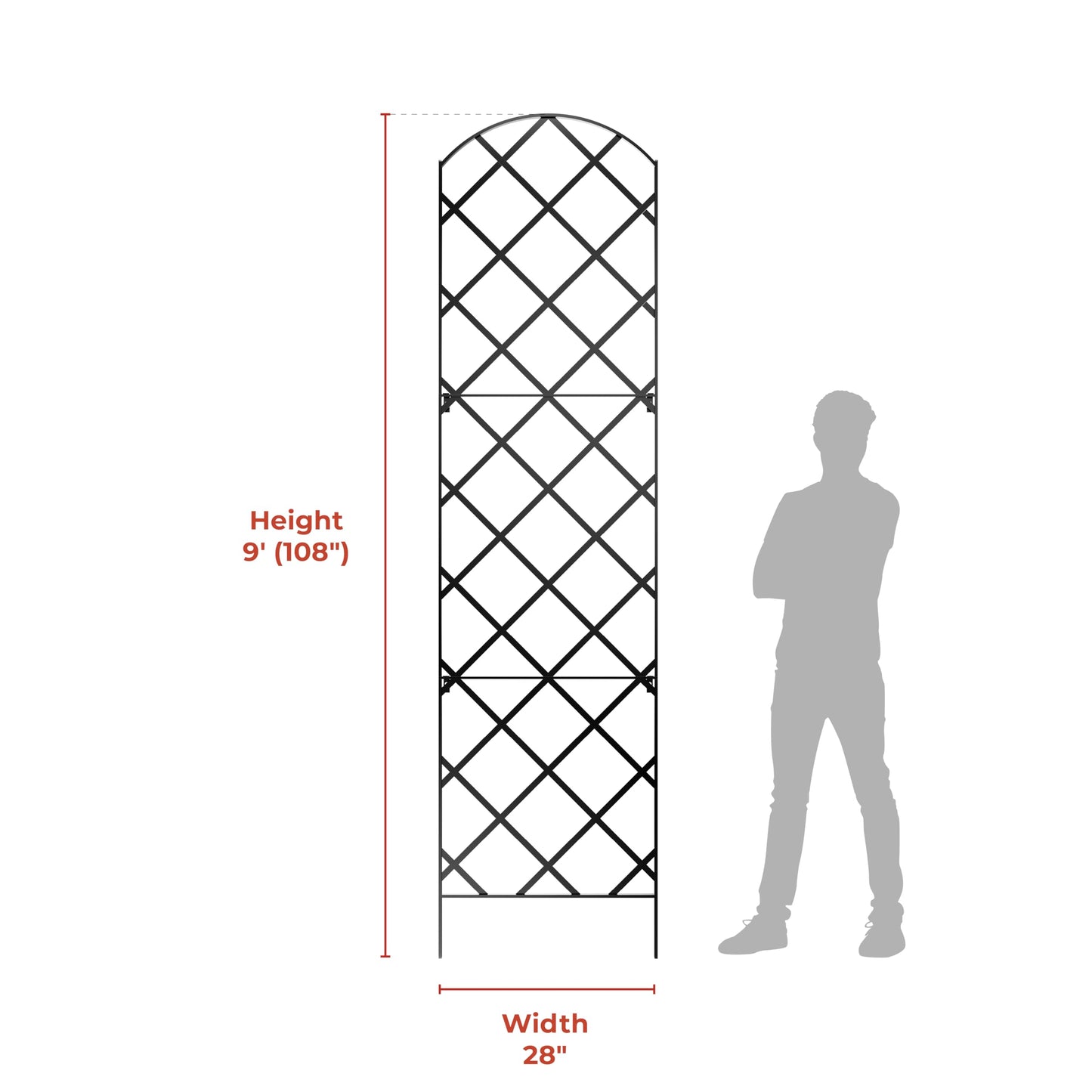 Giant Trellis, 108” high (9’ Tall) by 28” Wide Trellis with Arched top - Pack of 3 Complete trellises - by Meranti Home + Garden