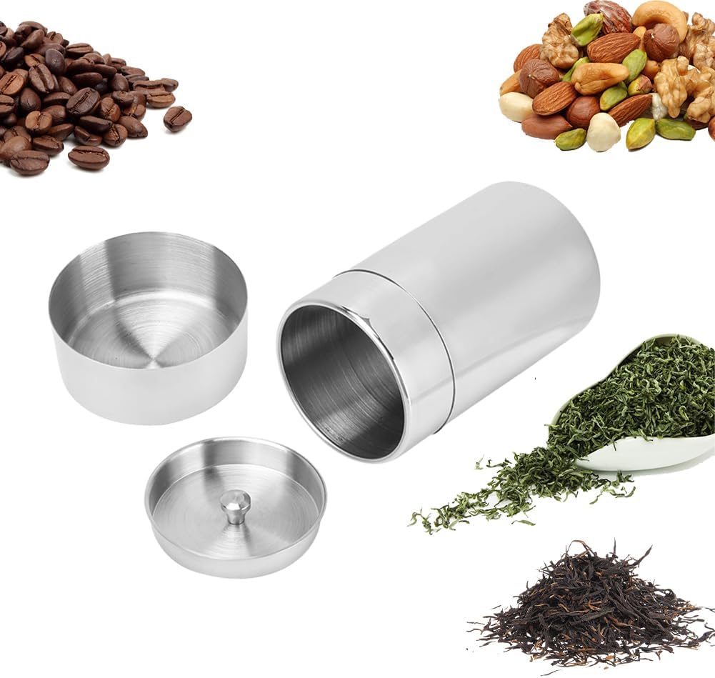 Joyzan Stainless Steel Tea Canister, Airtight Tea Tin Storage Container Loose Coffee Beans Bags Jar Sugar Kitchen Counter Pantry Seasoning Candy Herbs Spices Flour Rice Pasta Food Powder Grains 400ML