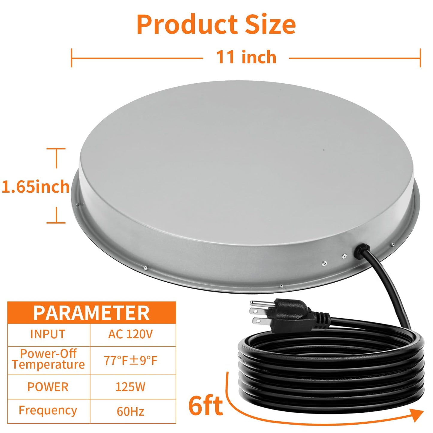 YOTNUS Chicken Water Heater for Winter: 11 Inch Chicken Water Heater Base, 77℉ Automatic Shut-Off, Safe for Outdoor Use, 125W Heated Chicken Waterer, Poultry Water Deicer with 6 Feet Cord