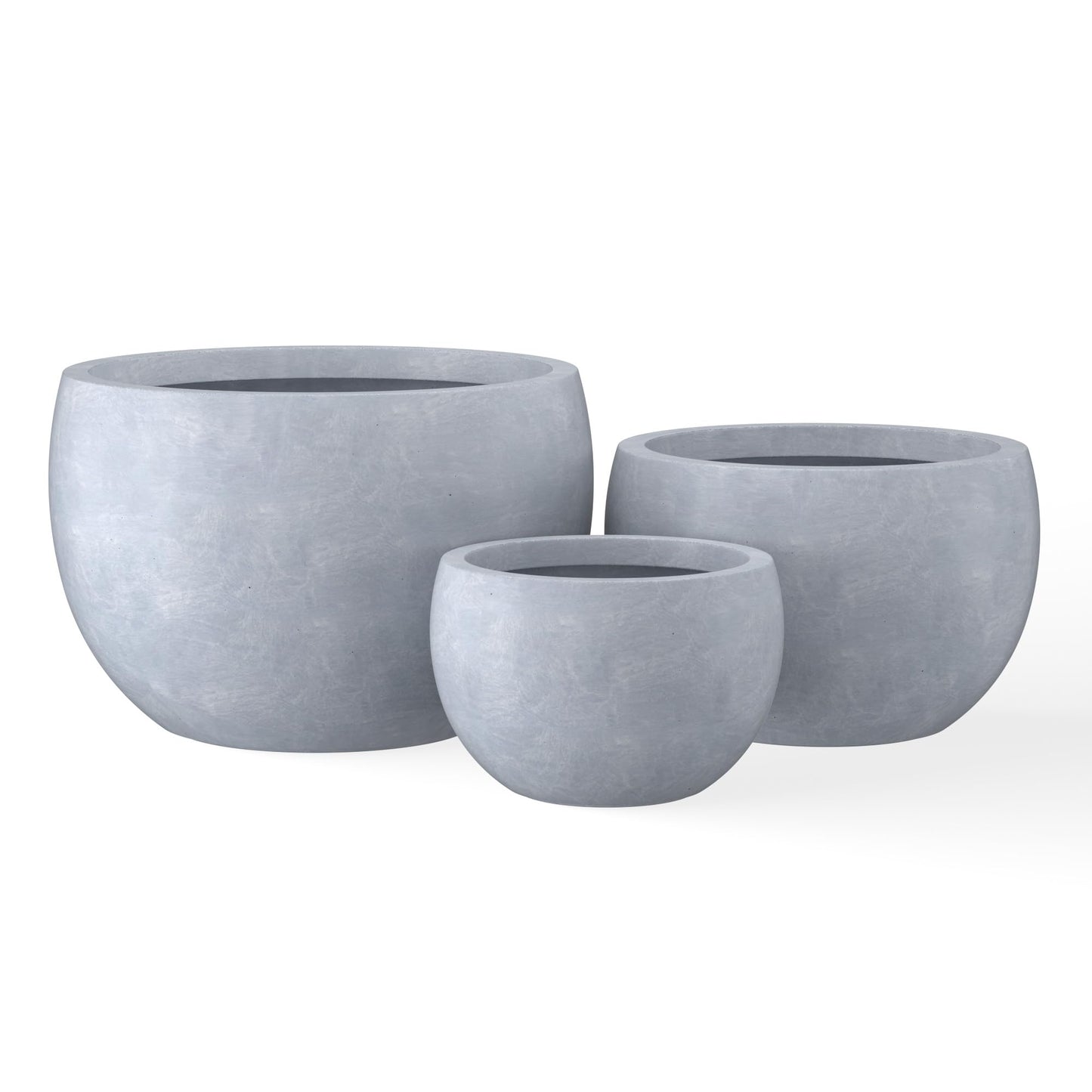 Kante 19.9",15.7",11.8" Dia Round Concrete Planter Set of 3, Outdoor/Indoor Large Bowl Plant Pots with Drainage Hole and Rubber Plug for Garden Patio Balcony Home, Slate Gray