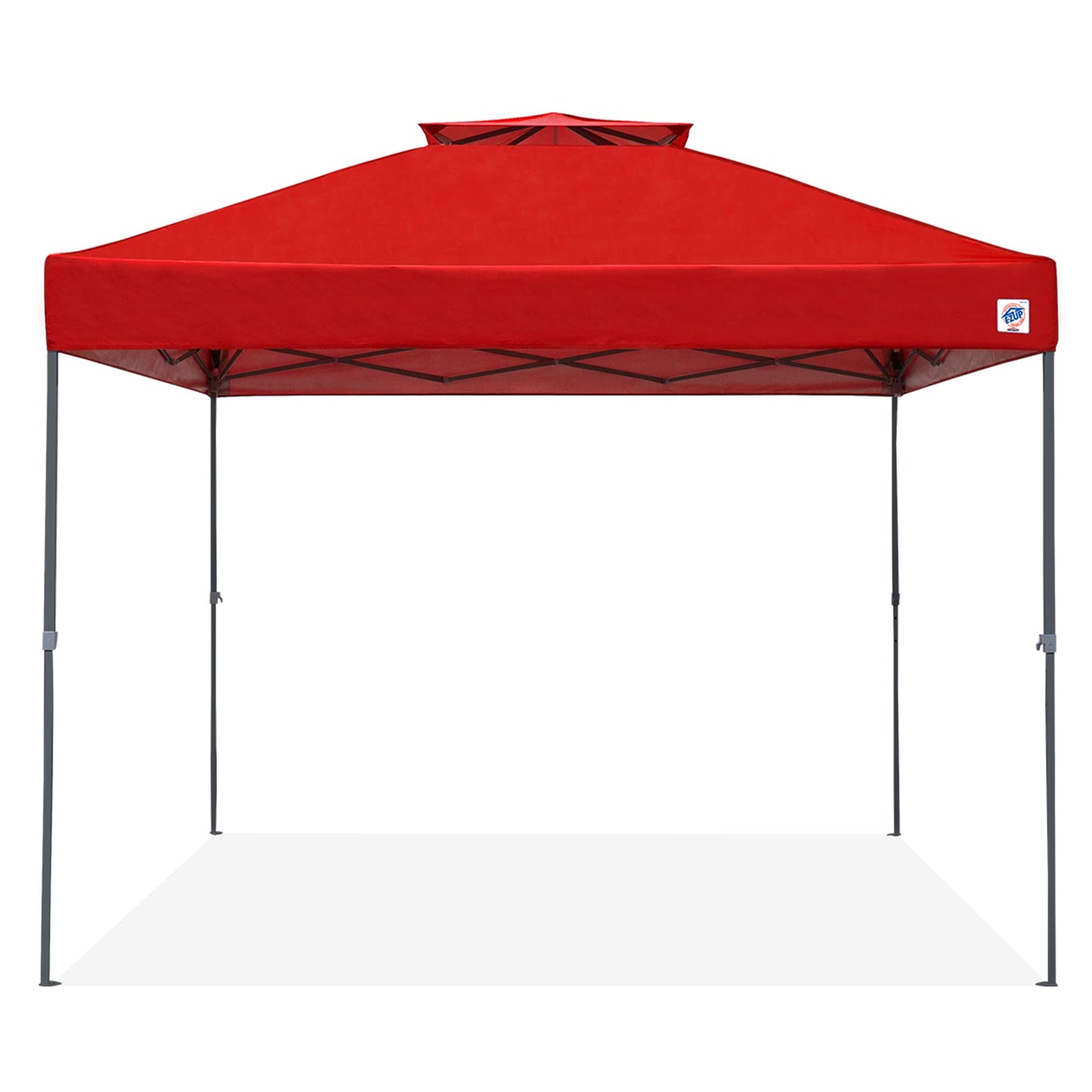 E-Z UP Patriot ONE-UP Technology Vented Shelter, 10' x 10', Red Top, Grey Frame