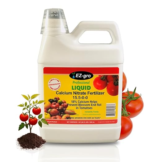 EZ-GRO Calcium Nitrate 15.5-0-0 Fertilizer - Liquid Plant Food, Calcium Nitrate Fertilizer 18% Calcium Prevent Blossom End Rot in Tomatoes, Calcium Nitrate for Tomatoes with Hydroponic Nutrients