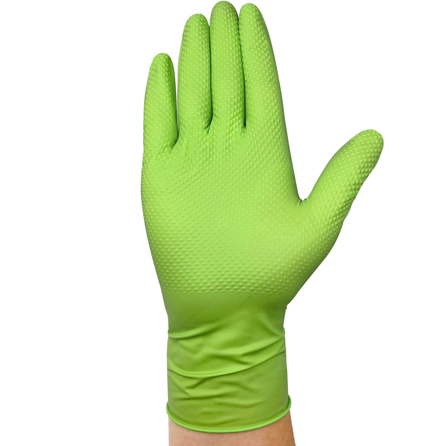TitanFlex Heavy Duty Green Industrial Nitrile Gloves, 8-mil, Large, Case of 1000, Latex Free, Raised Diamond Texture Grip, Powder Free, Food Safe, Rubber Gloves, Mechanic Gloves