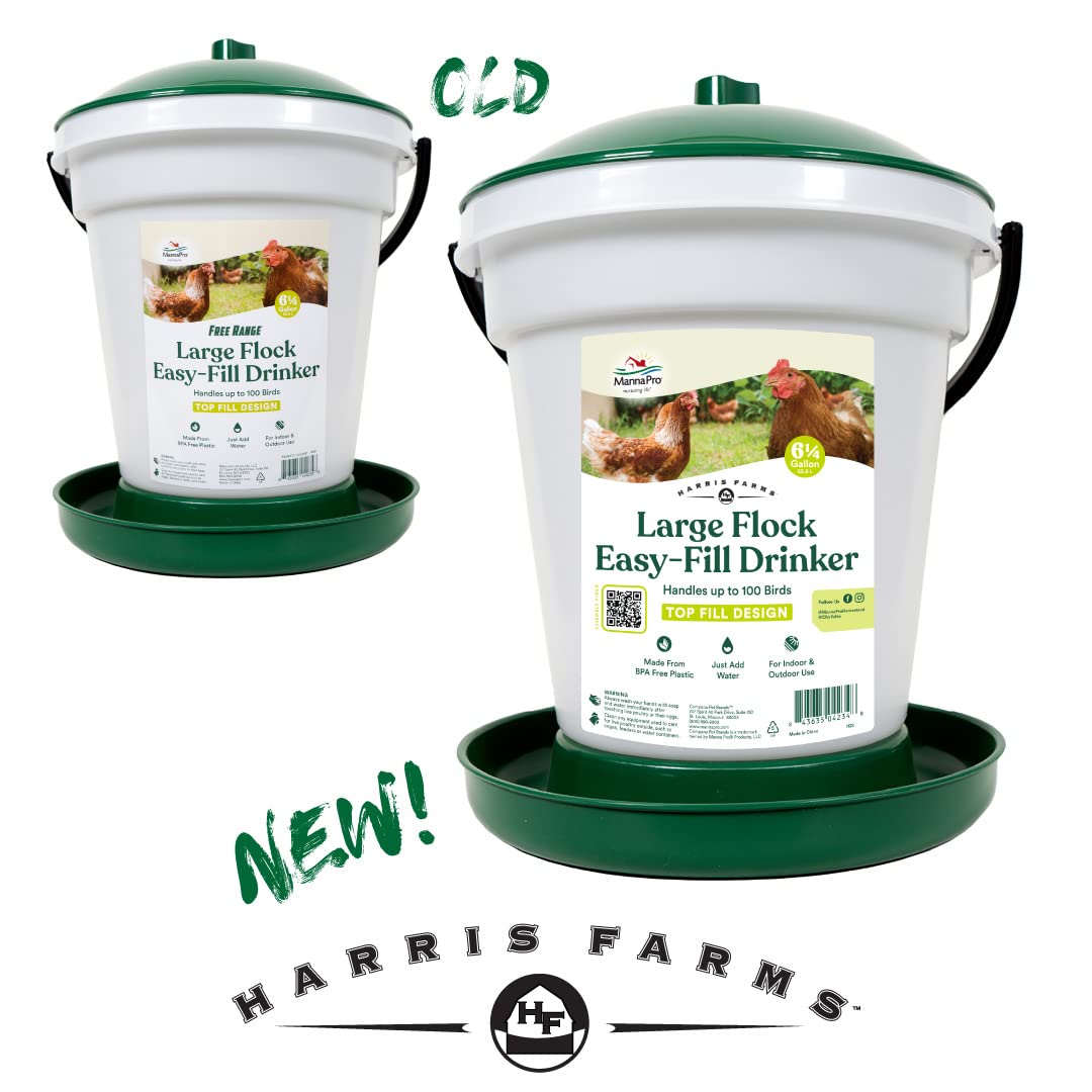 Harris Farms Large Flock Easy-Fill Poultry Drinker, Made with BPA-Free Plastic, Top Fill Design, 6.25 Gallon