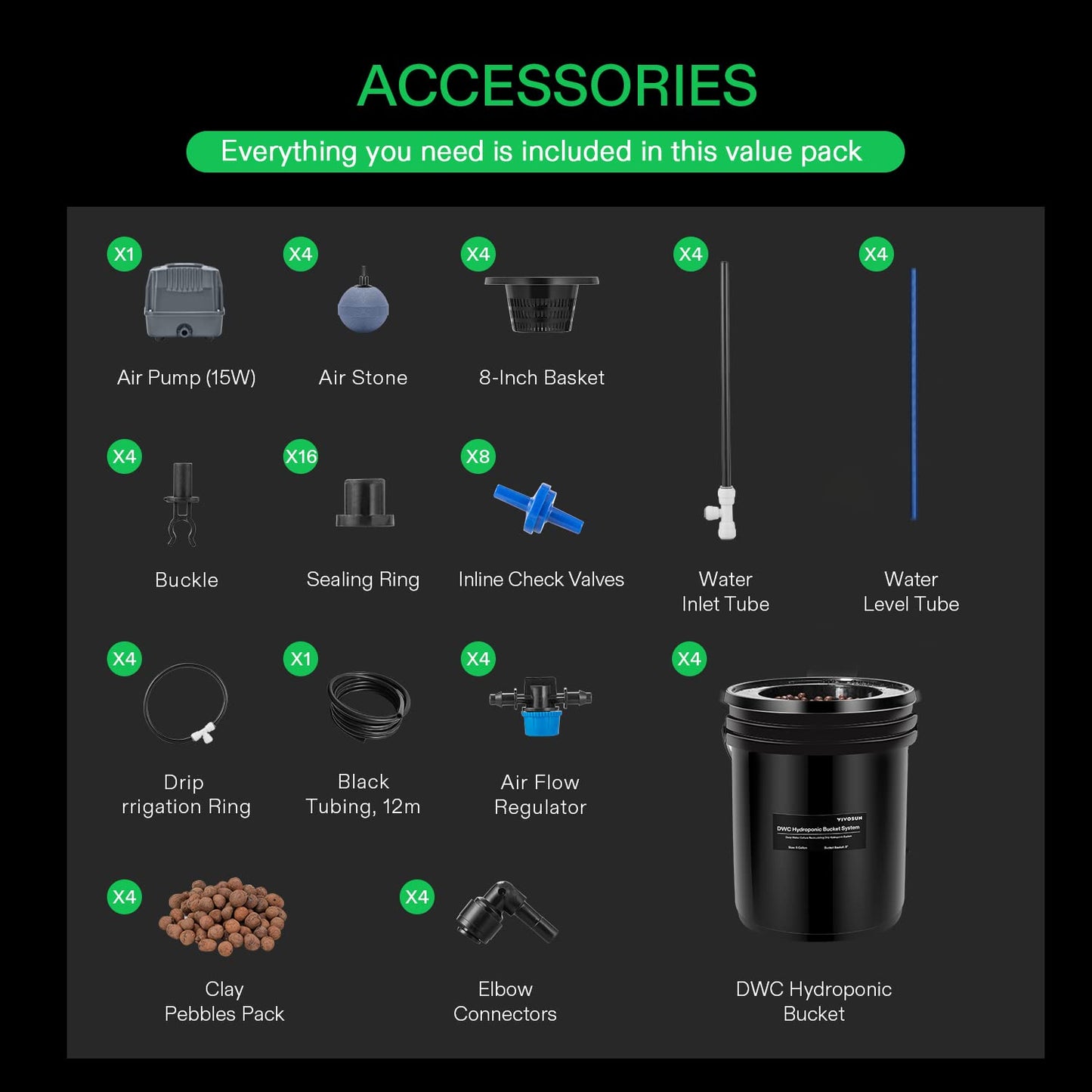 VIVOSUN DWC Hydroponics Grow System with Top Drip Kit and Professional Automatic Drip Irrigation Kits, 15W Output, All in One Professional Grow Kit- Includes Pump, Timer and Regulator, 8 Pots Garden P