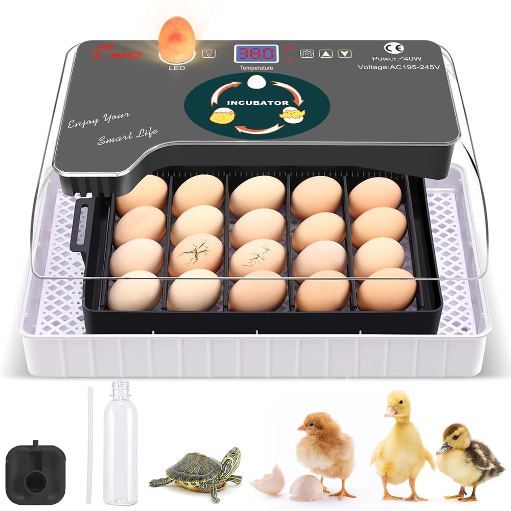 12 Automatic Egg Incubators for Hatching Eggs Whith Smart Temperature Control, Auto Turner, LED Candling for Chicken, Duck, Quail Eggs (12-Black)