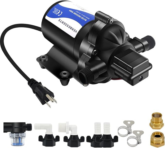 110V RV Fresh Water Transfer Pump for garden Hose Pool Draining Irrigation Diaphragm Pump 4.0GPM 45PSI Water Pressure Booster Pump On Demand Diaphragm Washdown Pump