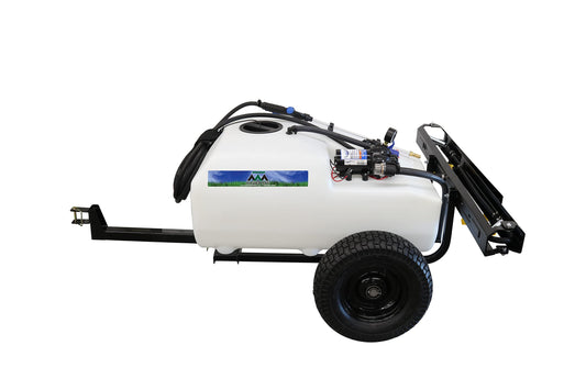 Master Mfg 36-Gallon Premium Pull-Behind Trailer Broadcast Sprayer - 10ft Swath, 3.0GPM, 60PSI Max