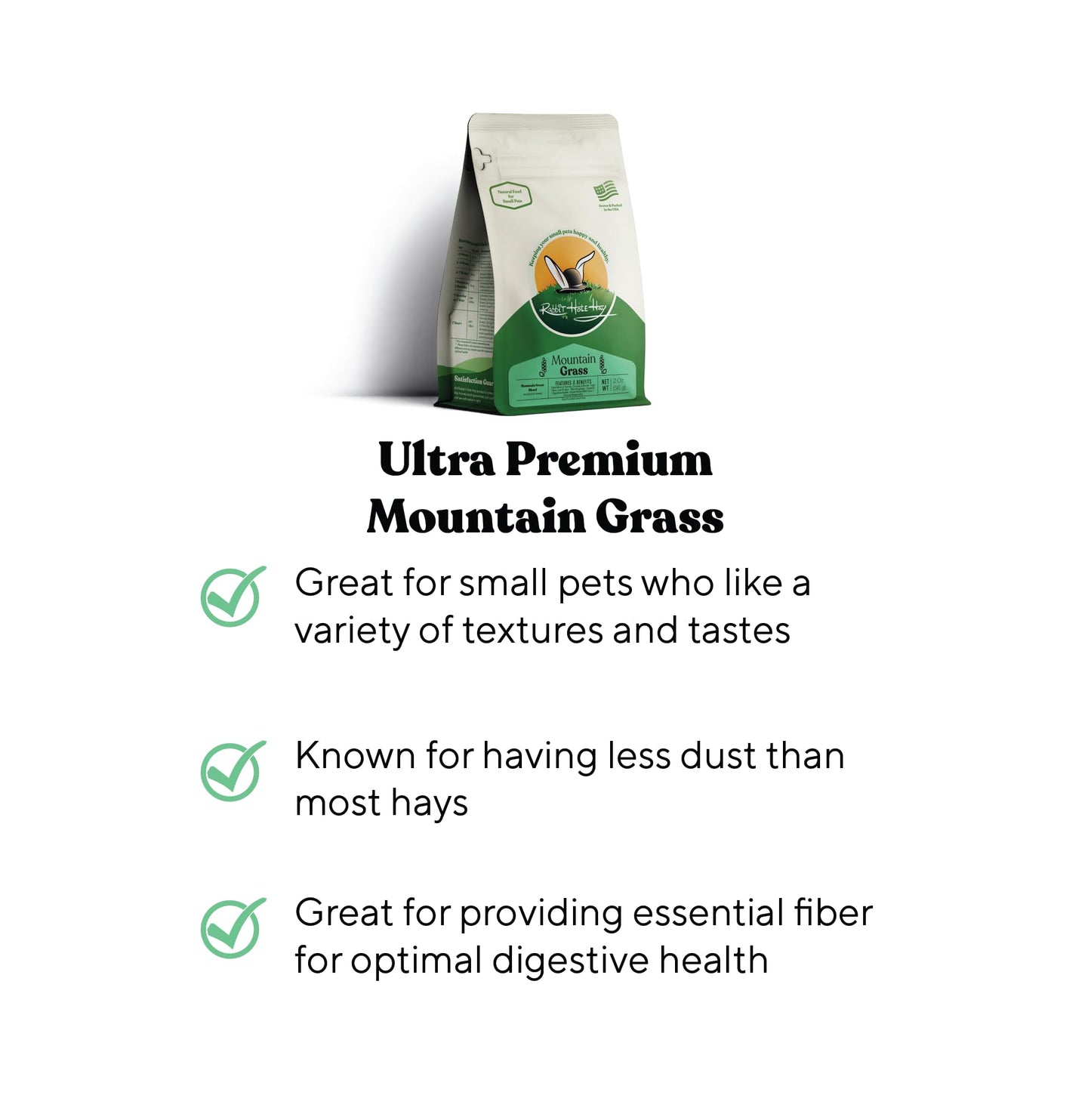 Rabbit Hole Hay - Ultra Premium Mountain Grass for Small Pets - 4 oz - Hand-Sorted Freshness