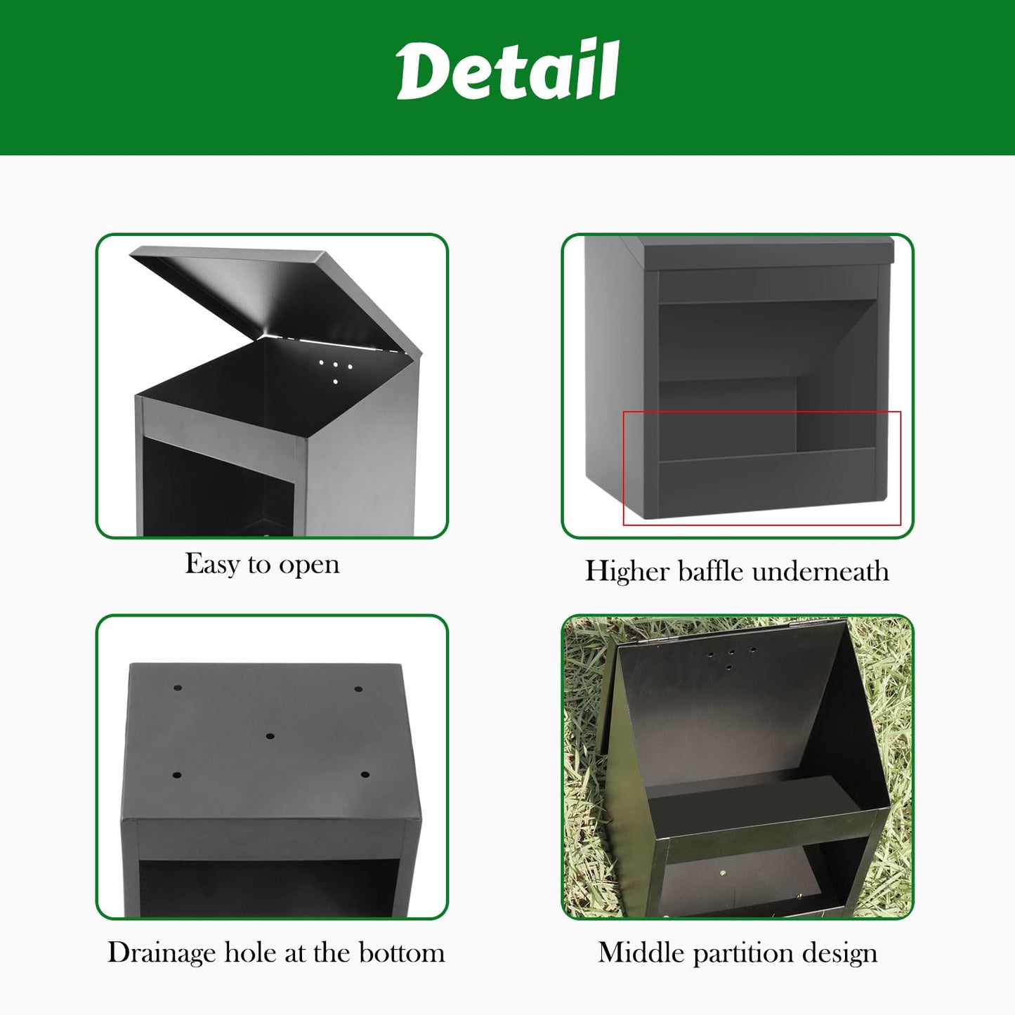 Gavinjitao Metal Chicken Feeder,Automatic Chicken Grit and Oyster Shell Feeder Hanging or Ground Food Dispenser with Lid Coop Accessories Outside Suitable for Chickens Ducks Quails