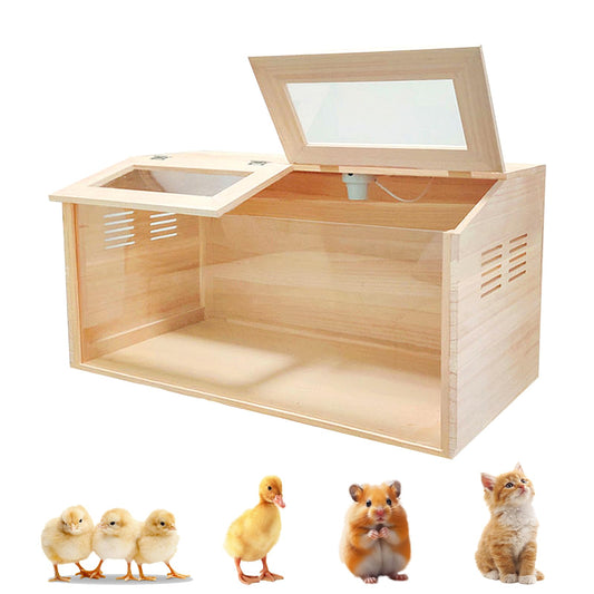 Solid Wood Chicken Brooder Box with Lighting Kit & Thermometer - Indoor Brooding for 25 Chicks (32x16x16) - Ideal for Chickens, Ducks, Quails, Hamsters & Lizards