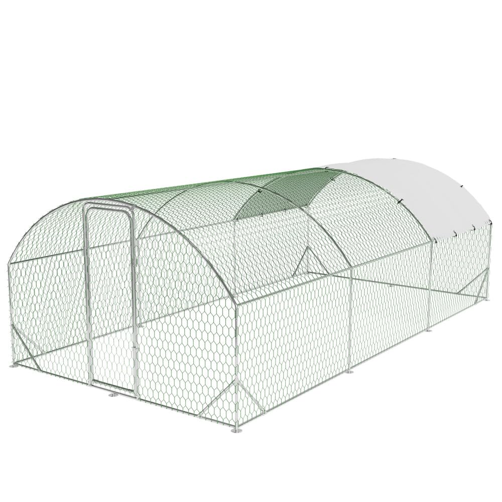 VerisShade Large Metal Chicken Coop, Upgrade Tri-Supporting Metal Chicken Run, Large Chicken Pen with Waterproof and Anti-UV Cover, for Duck Rabbit House Outdoor (9.8' W x 19.7' L x 6.5' H)