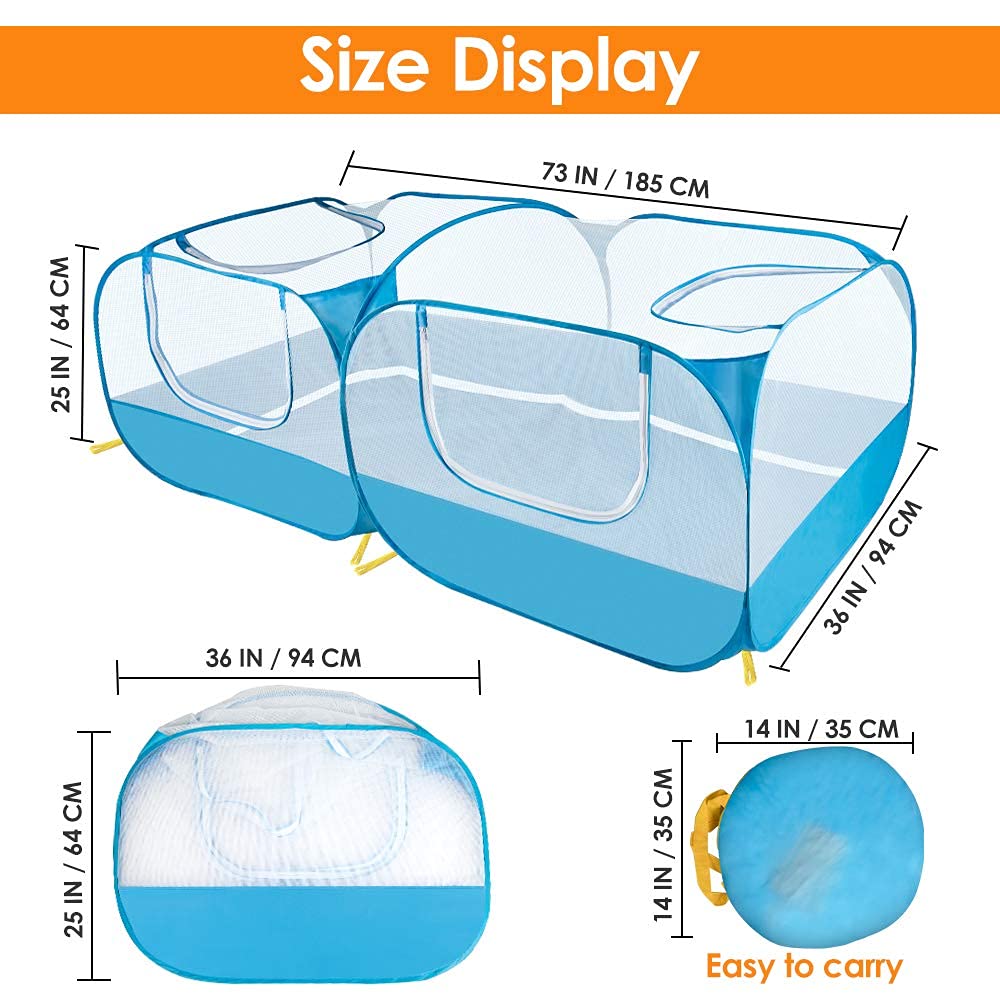 Lukovee Small Animals Playpen, Chicken Pen with Escape-Proof Detachable Bottom & 4 Zipper Doors, Breathable Foldable Portable Large Chicken Run Coop for Puppy Duck Kitten Rabbits Outdoor Yard (Blue)