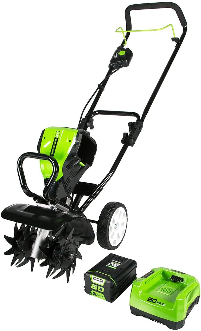 Greenworks Pro 80V 10 inch Cultivator with 2Ah Battery and Charger, TL80L210, Black And Green