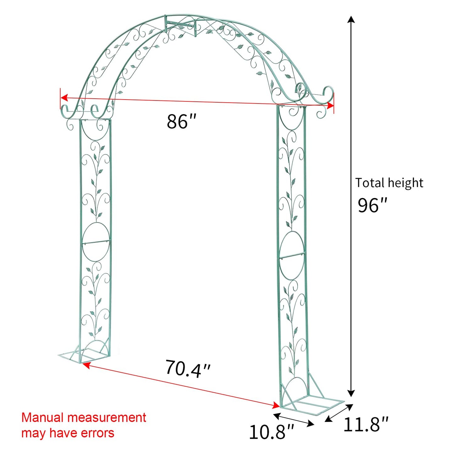 Sungmor Metal Garden Arbor, 92.5" High x 11.8" Wide Outdoor Garden Arch Trellis, Elegant Green Archway for Wedding Party Event, Climbing Plants and Vine Flowers Support, Lawn Patio Yard Decoration