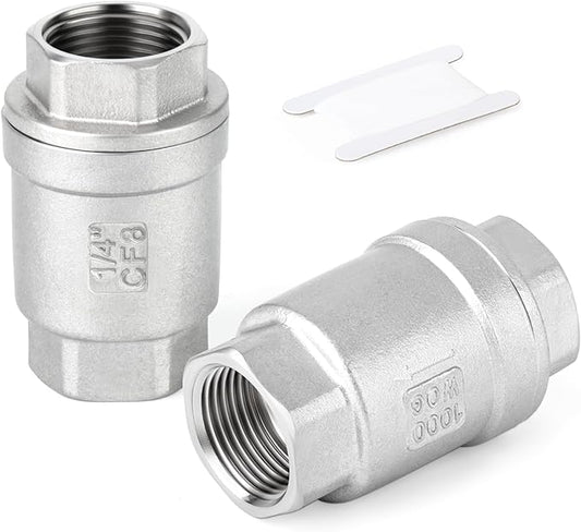 TAISHER 1PCS 304 Stainless Steel 1/4" Female Vertical Check Valve，Backflow Prevention, One Way Spring Check Valves CF8 WOG 1000