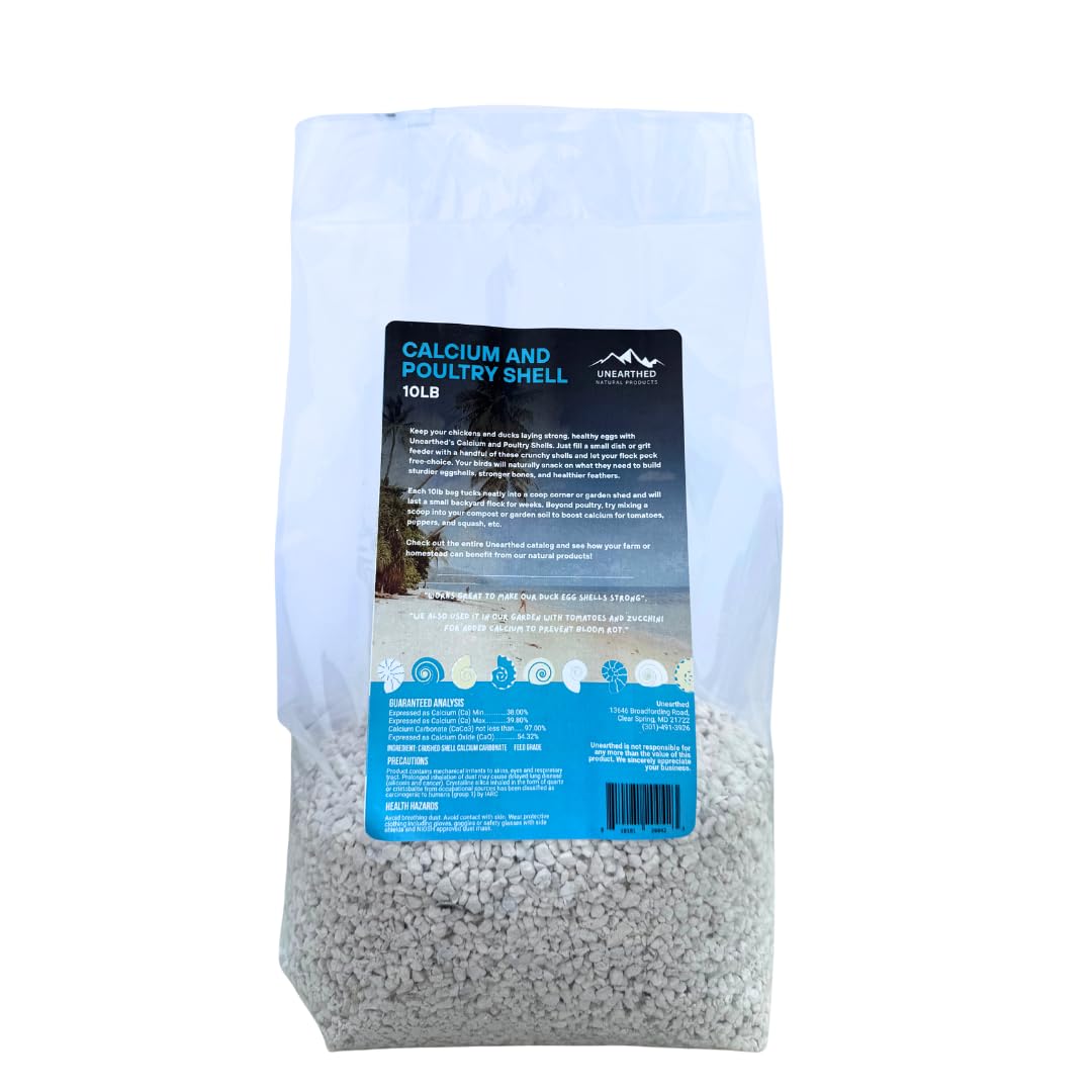 Unearthed Premium Coastline Calcium & Poultry Shells (Oyster Shells) – 10 lb Portable Bag – USA-Sourced, Feed-Grade Calcium Supplement for Strong Eggshells & Healthy Flocks