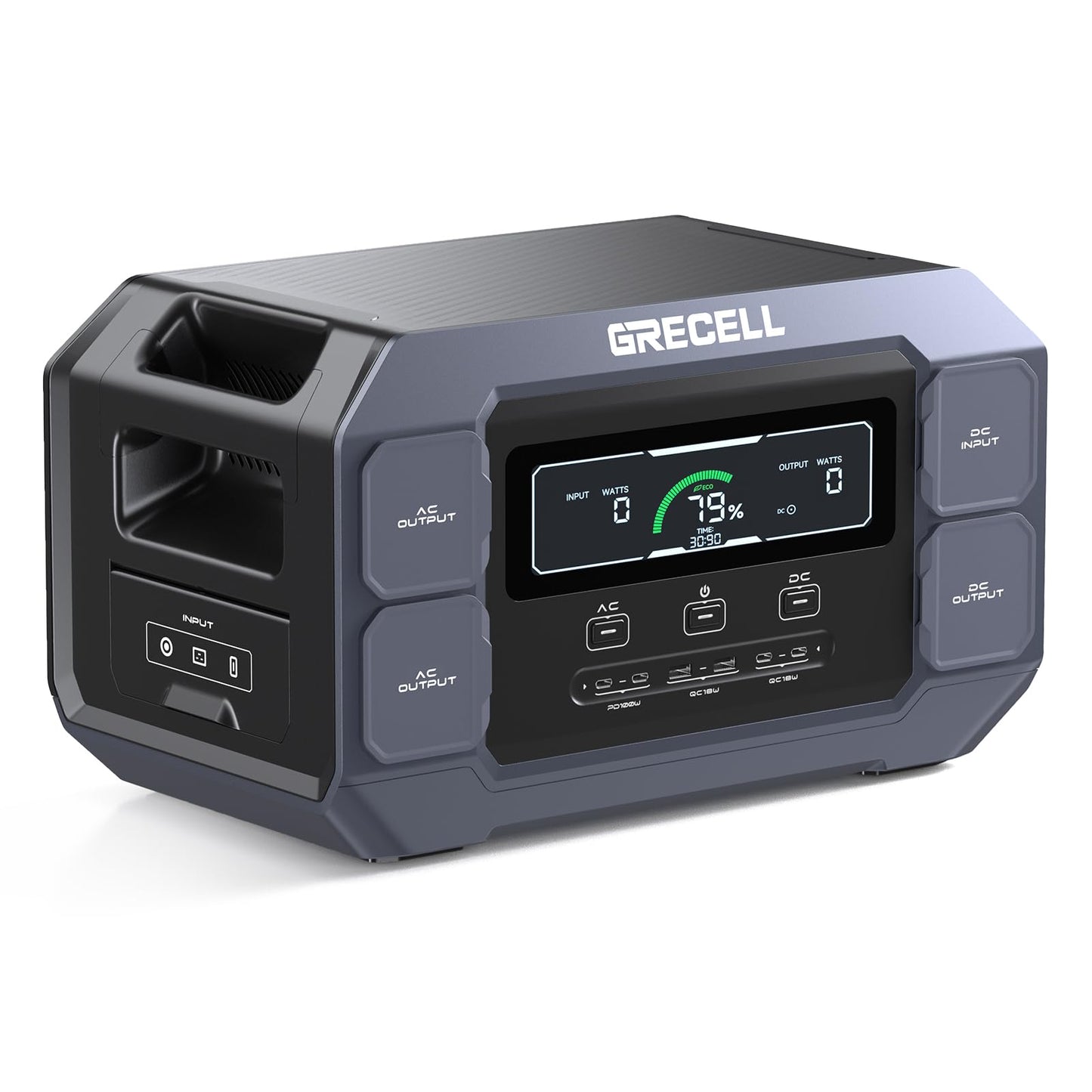 GRECELL Portable Power Station 2200W Solar Generator 1126Wh LiFePO4 Battery Pack with 1200W AC Charging & 800W Solar Charging, 1.25Hrs Fast Charging with 4×2200W(4800W Peak) AC Outlets for Home Travel