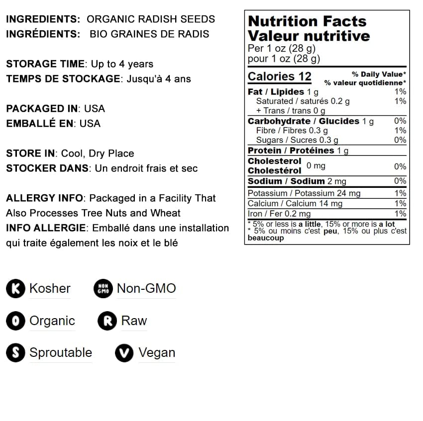 Food to Live Organic Radish Seeds for Sprouting, 10 Pounds - Non-GMO, Edible Seeds, Vegan, Kosher, Bulk. Spicy Flavor. Rich in Vitamin C. High Germitation Rate. Grow Sprouts, Microgreens for Rolls.