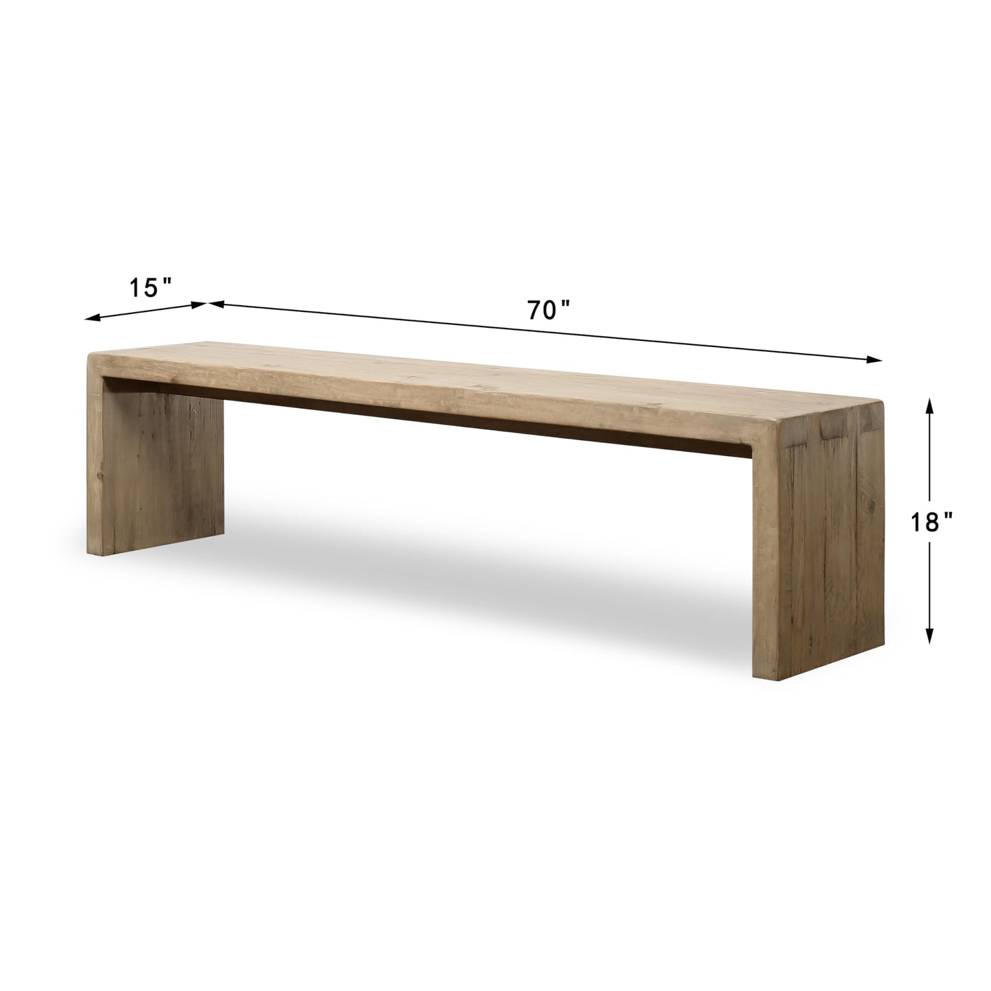 Artissance 70 Inches Waterfall Bench Reclaimed Pinewood Whitewash