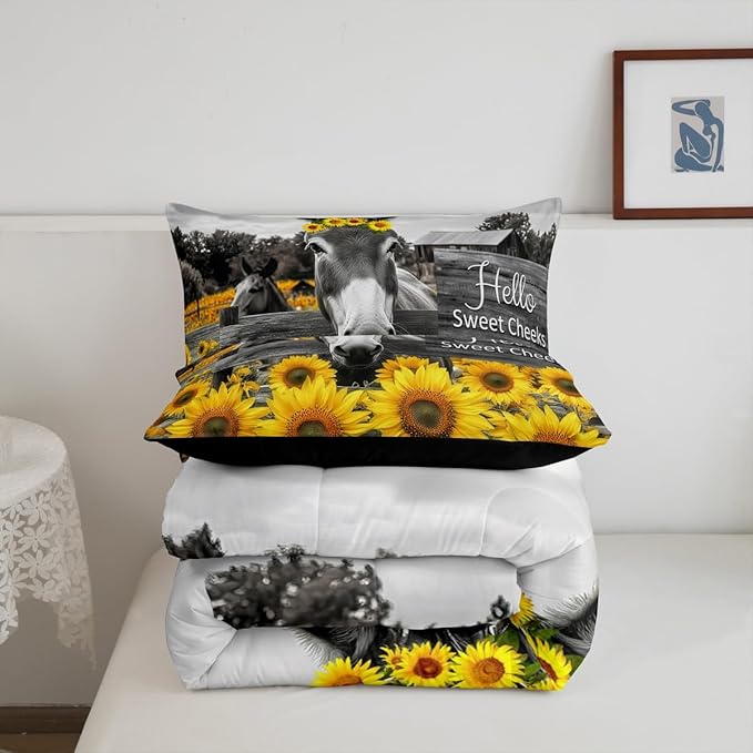 Erosebridal King Size Farm Animal Bedding Set - 3 Piece Donkey Print Duvet Insert & Quilt with 2 Pillowcases