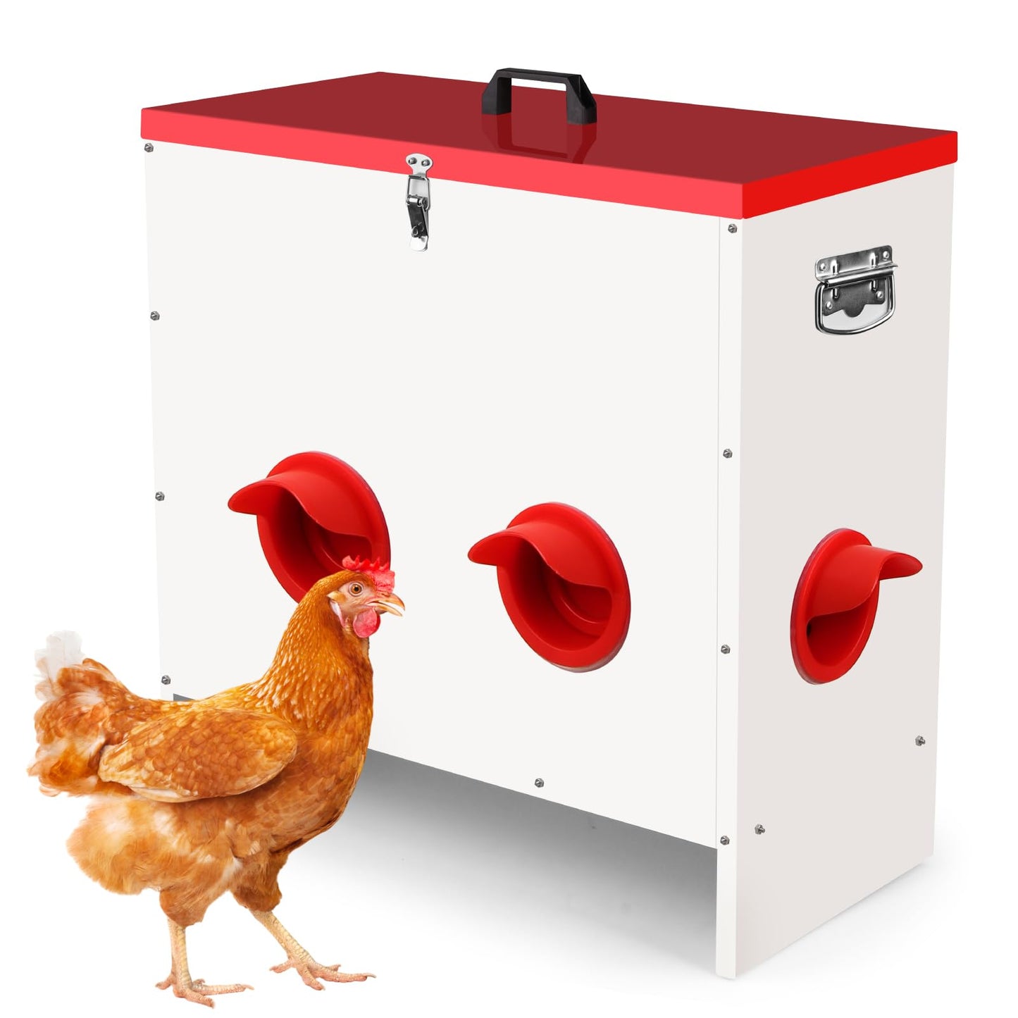 Qdreclod Professional Automatic Chicken Feeder (50LB) - 6 Port Metal Chicken Feeder，Large Capacity Automatic Poultry Feeder System, No Waste Poultry Feeder with Locking Lid for Chickens, Ducks&Poultry