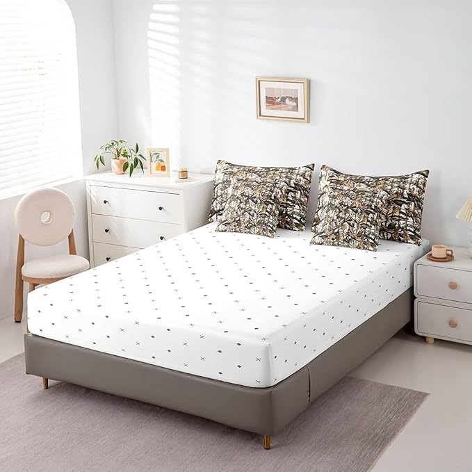 Feelyou Tree Branches 7 Pieces Bedding Set, for Kids Wild Hunting Bed Set Full Size Botanical Tree Bed in a Bag with Comforter, Sheets, Pillowcases Bedroom Decor Nature Theme White Brown